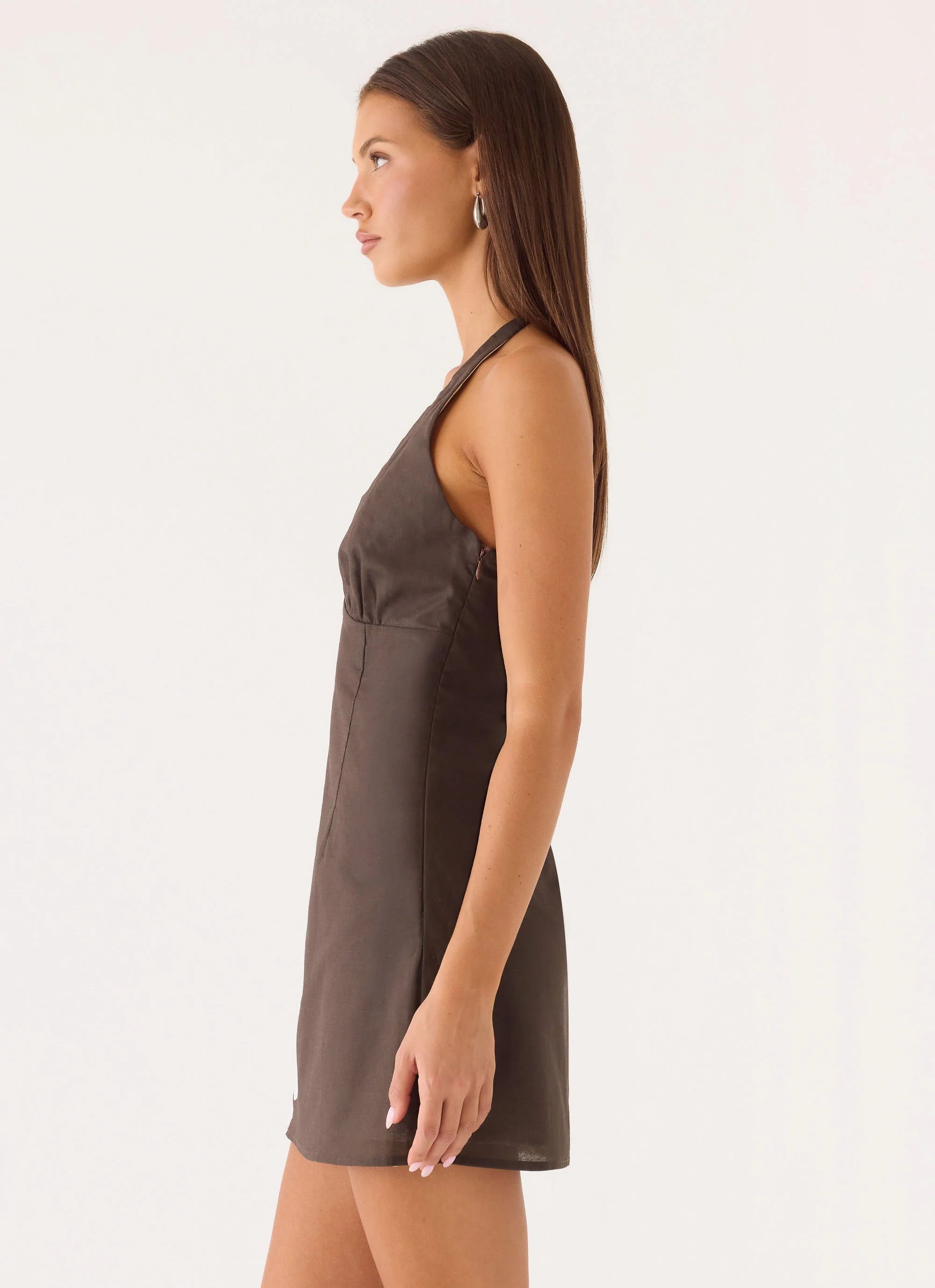 Agneta Halter Linen Mini Dress - Chocolate Tropic Floral - Image 4