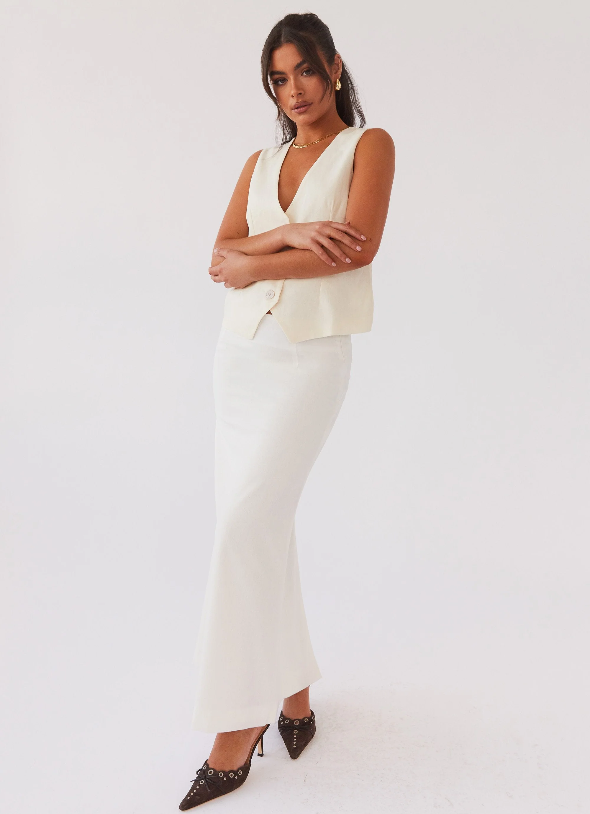 Born For Bordeaux Linen Midi Skirt - White - Image 3