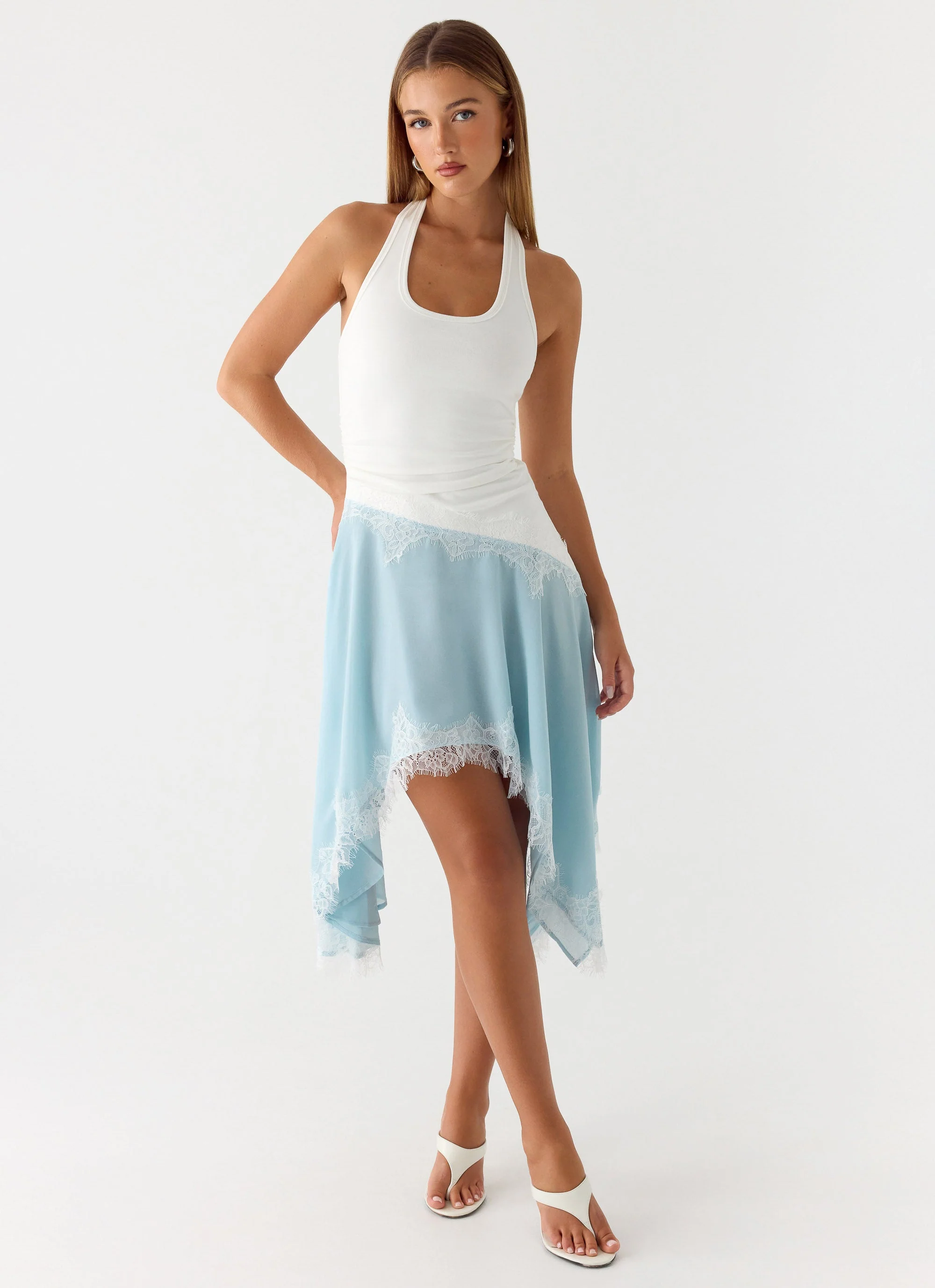 Brionee Midi Dress - Pale Blue & White - Image 6