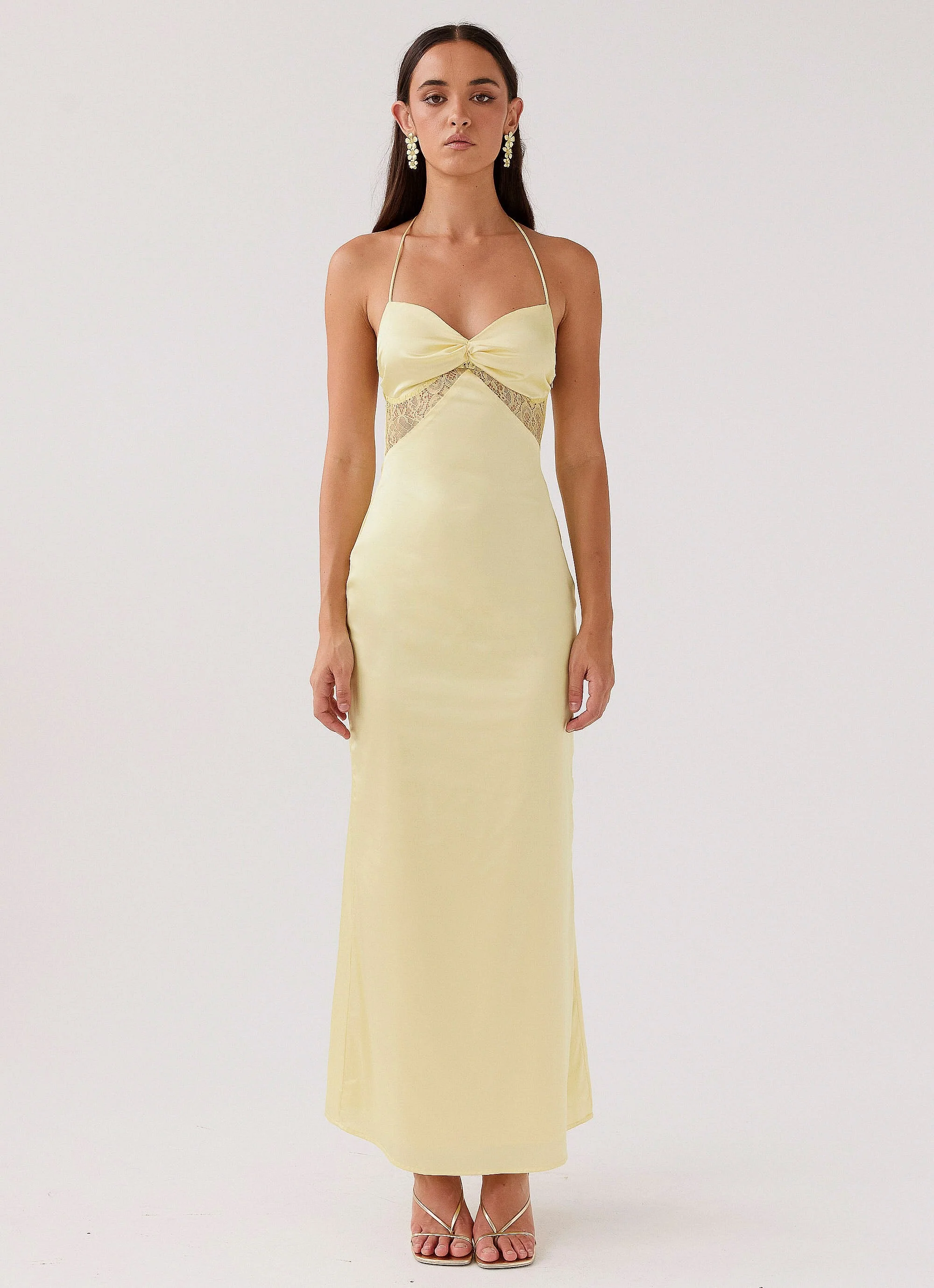 Dream Sight Lace Satin Maxi Dress - Lemon - Image 2
