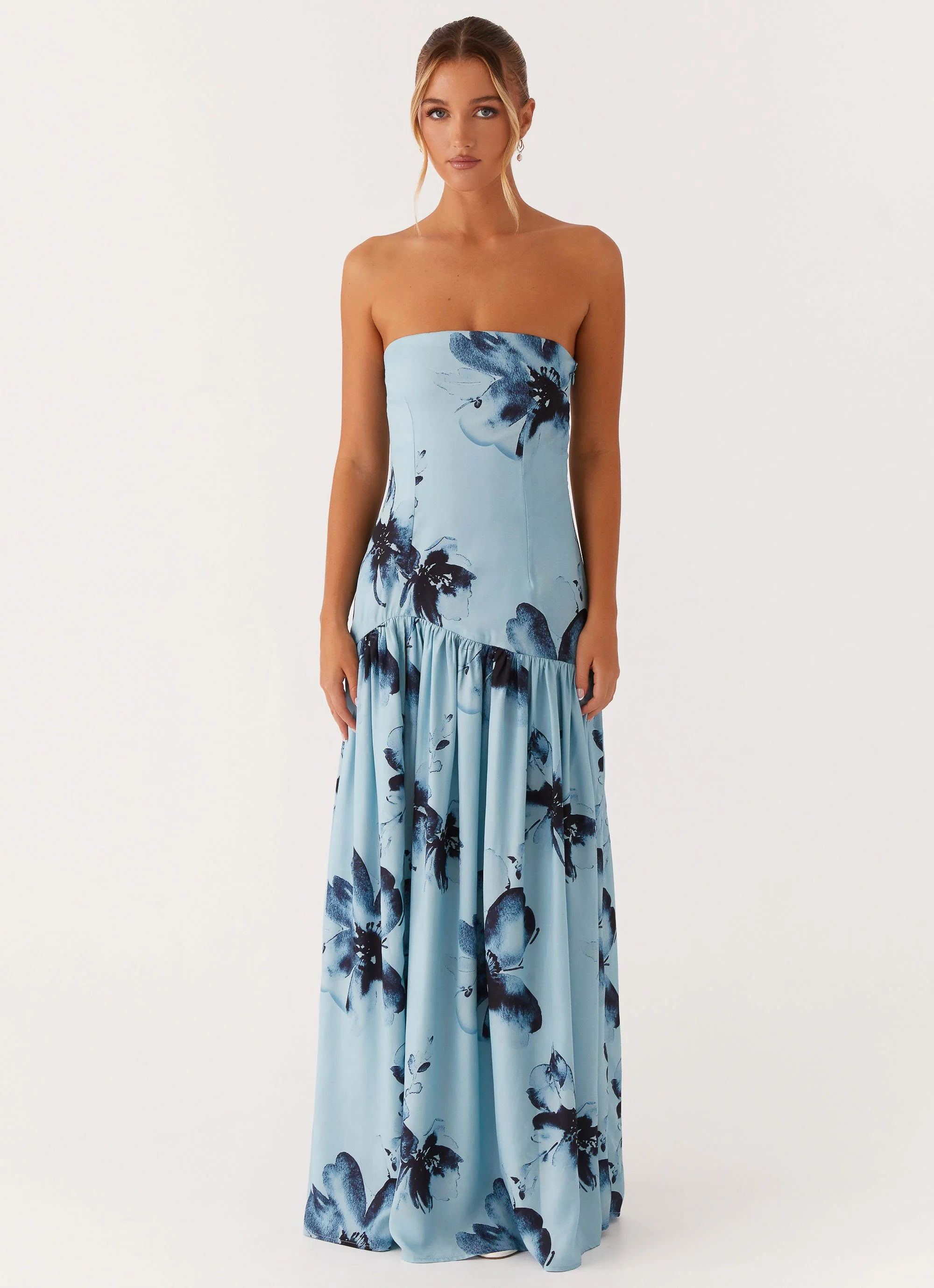 Eden Strapless Maxi Dress - Blue Black Floral - Image 2