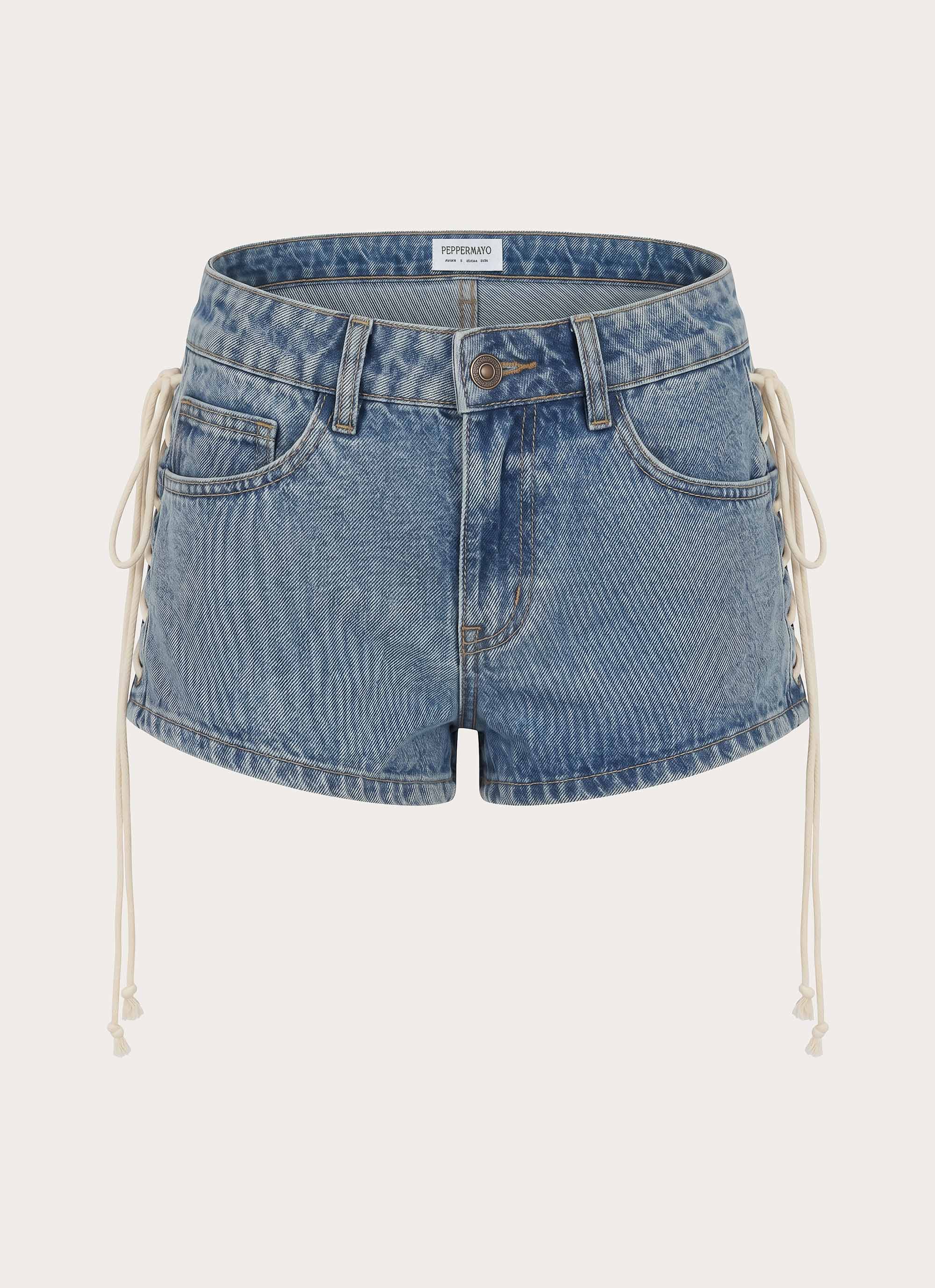 Inrida Lace Up Denim Shorts - True Blue - Image 2