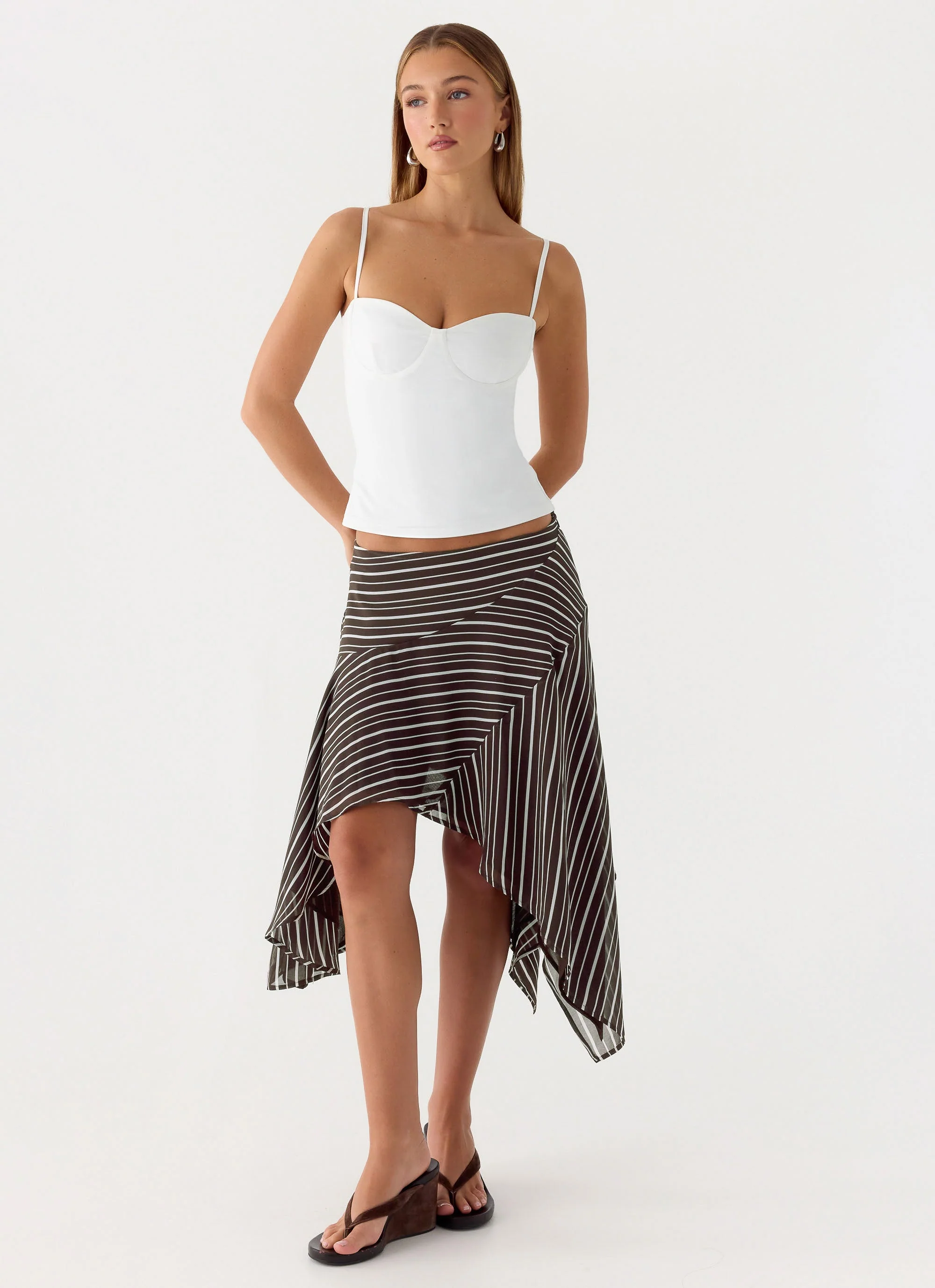 Kia Low Rise Asymmetrical Midi Skirt - Chocolate Stripe - Image 7