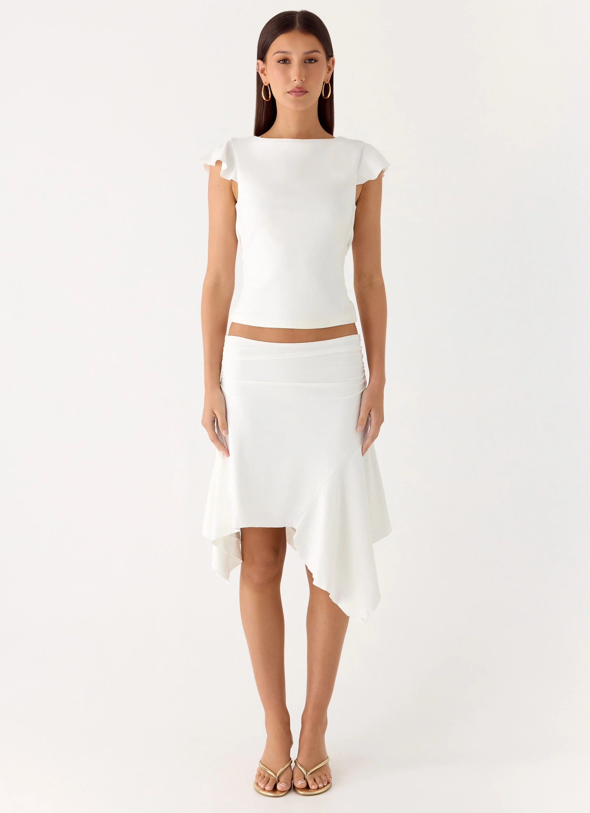 Maxina Asymmetrical Midi Skirt - White - Image 2