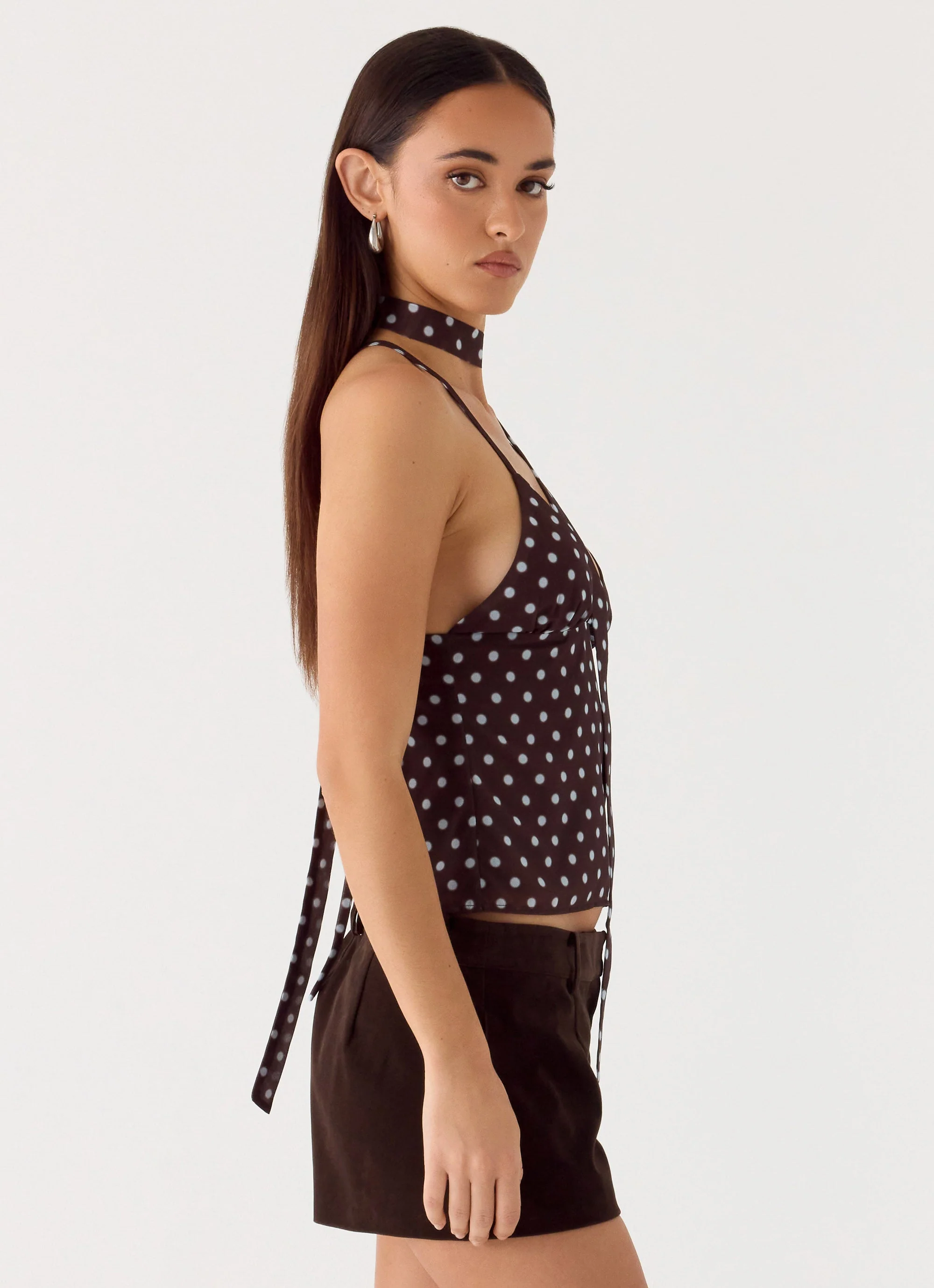 Quiero Backless Top - Chocolate Blue Dot - Image 2