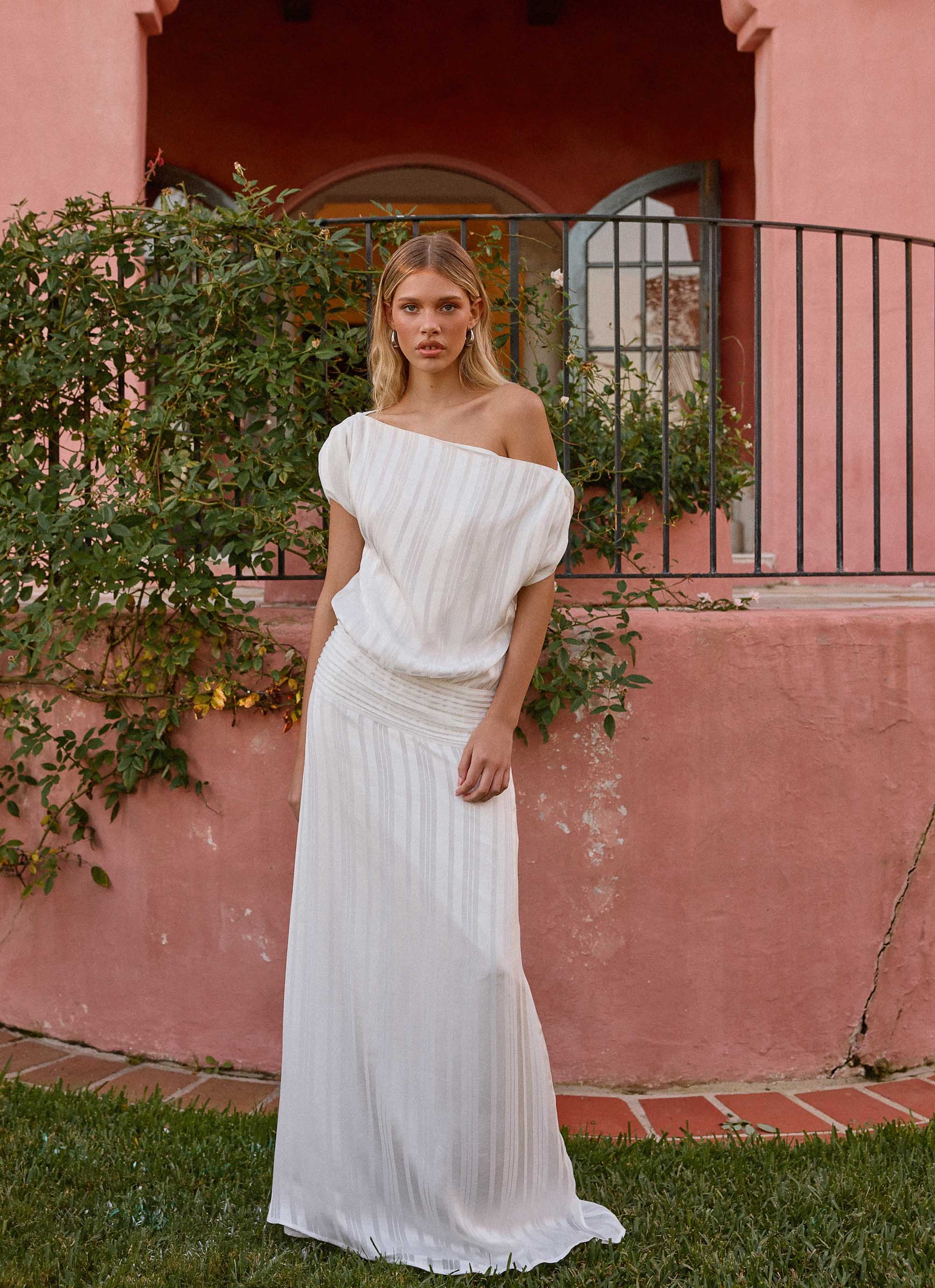 Rexi One Shoulder Maxi Dress - White - Image 3