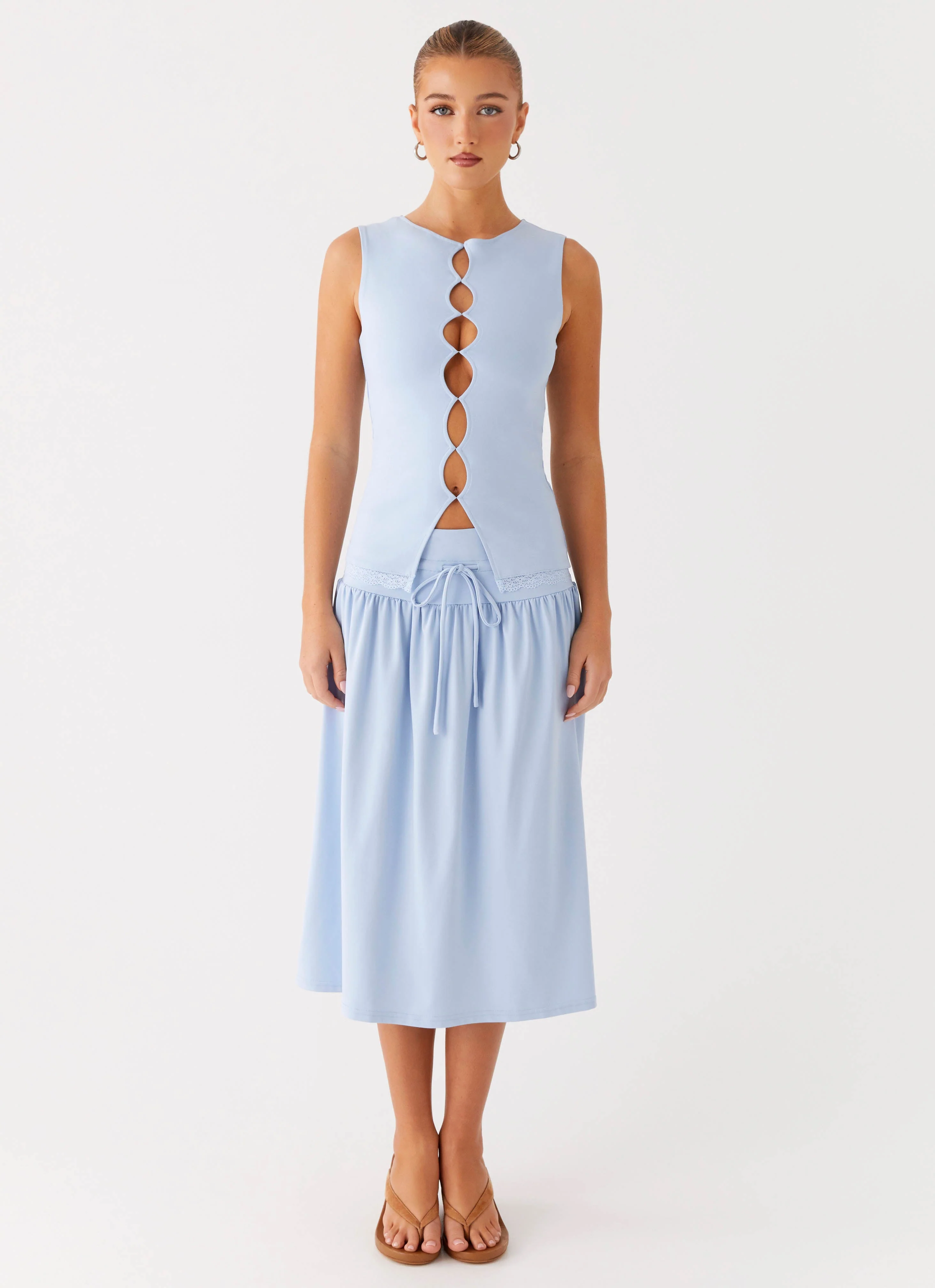Silver Tides Midi Skirt - Blue