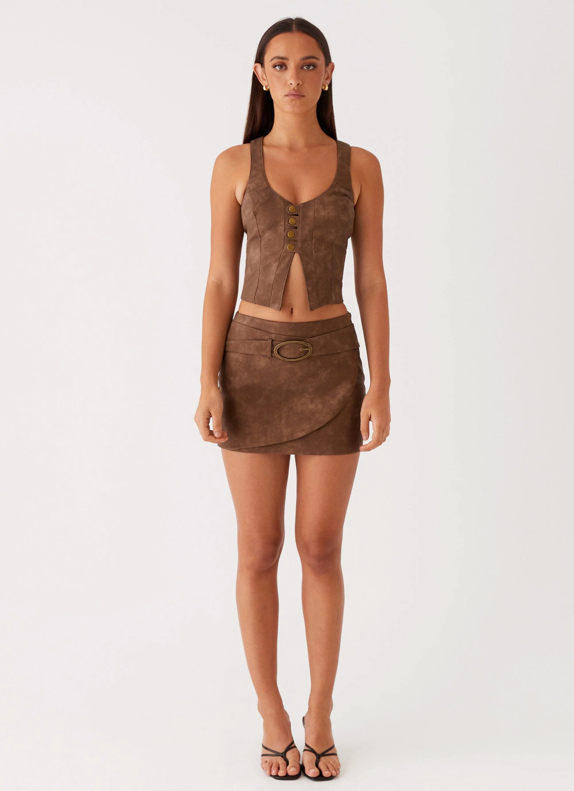 West District PU Mini Skirt - Brown - Image 2