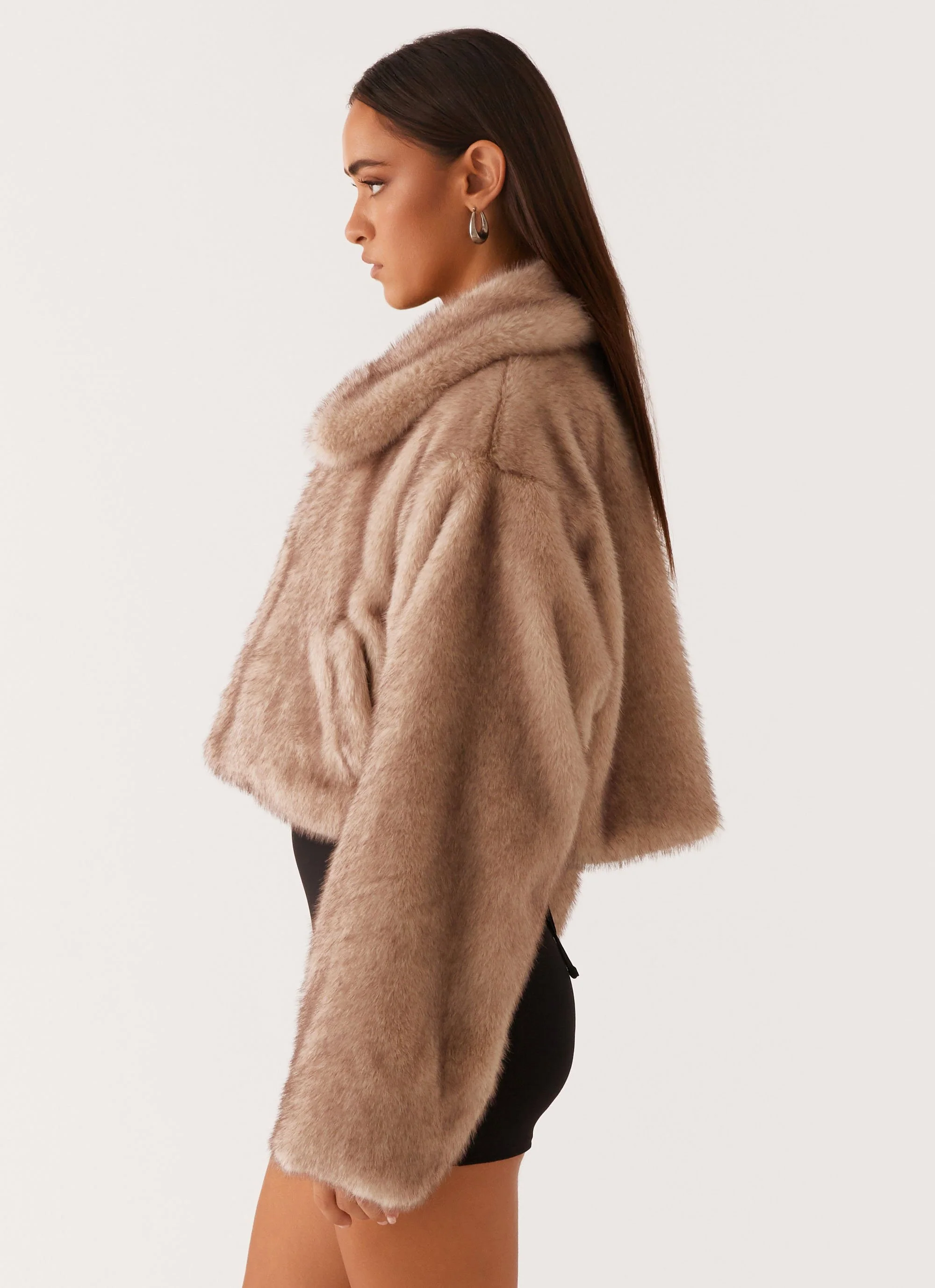 Yasmina Faux Fur Jacket - Beige - Image 3