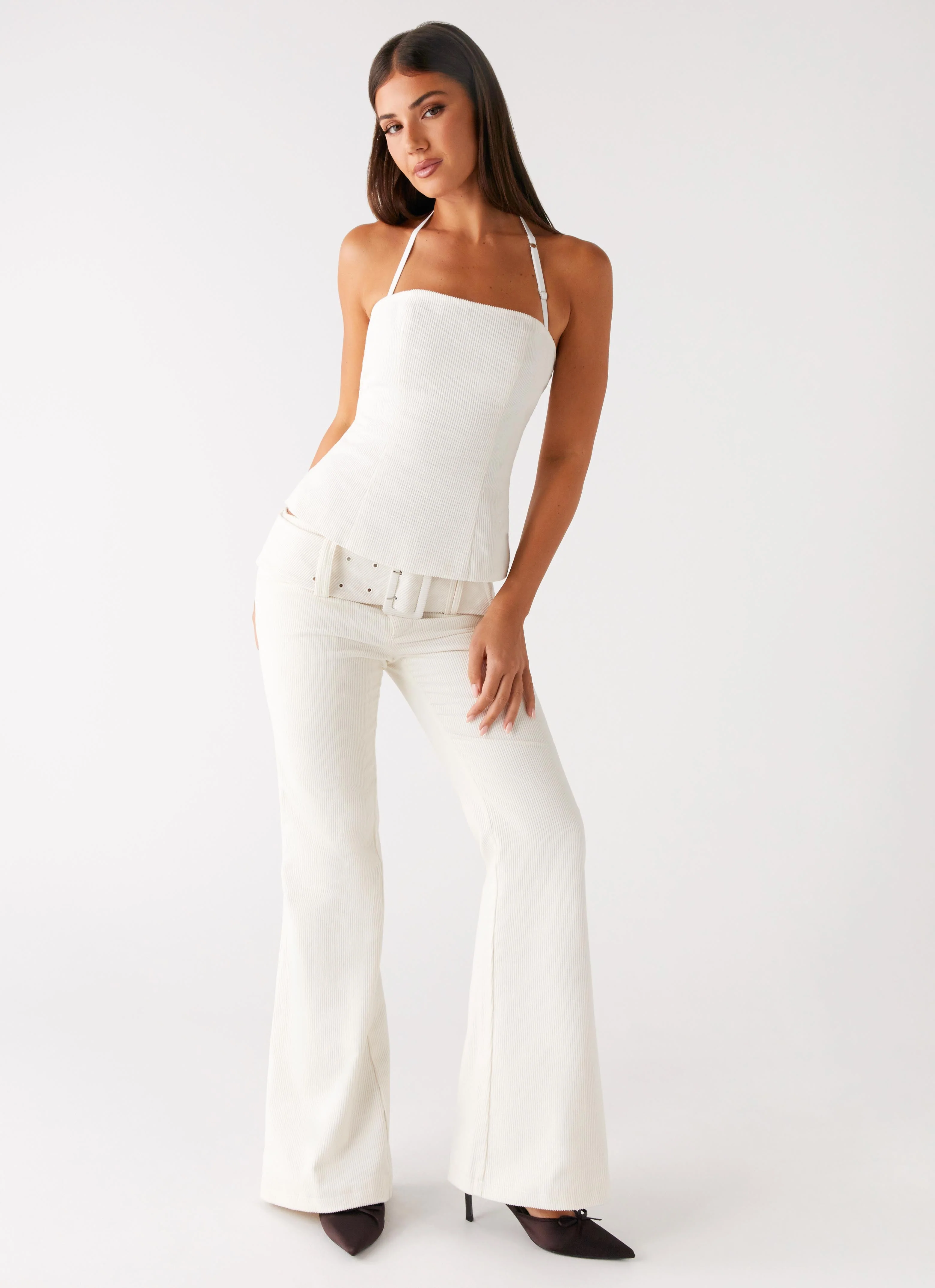 Zadie Low Rise Cord Jeans - Pearl