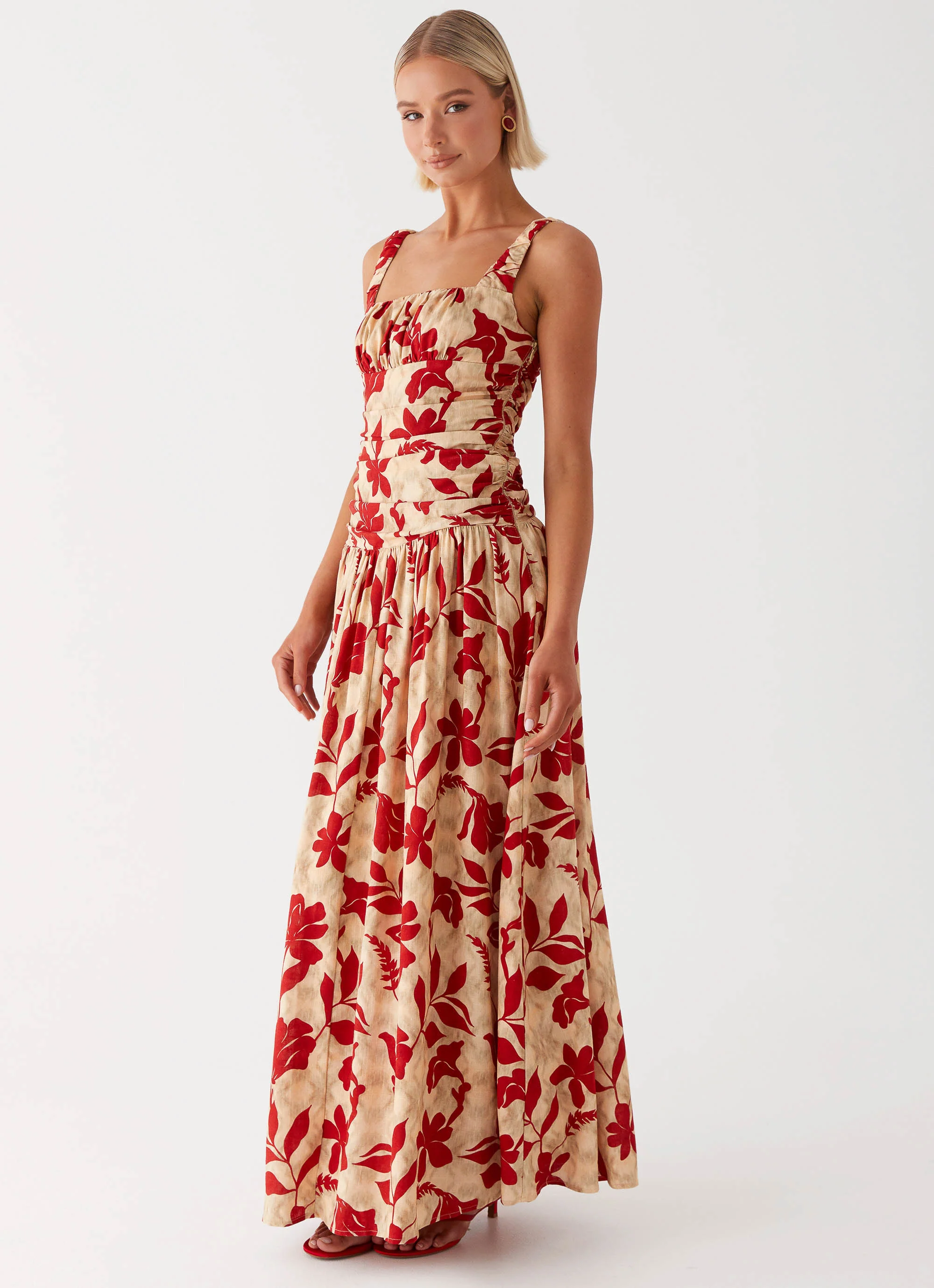 Zinna Linen Maxi Dress - Red - Image 4